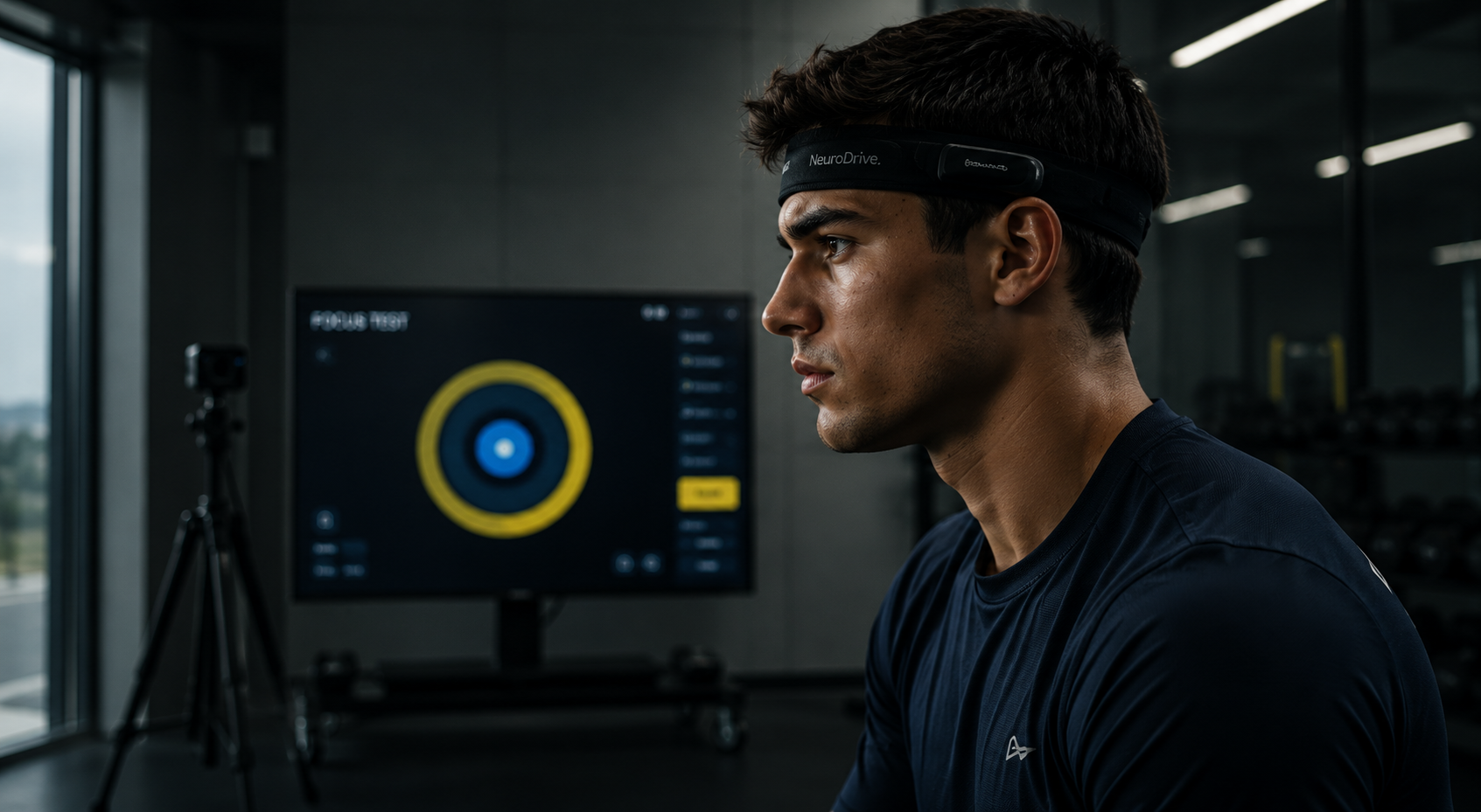 An athlete wearing a NeuroDrive headband during a focus assessment